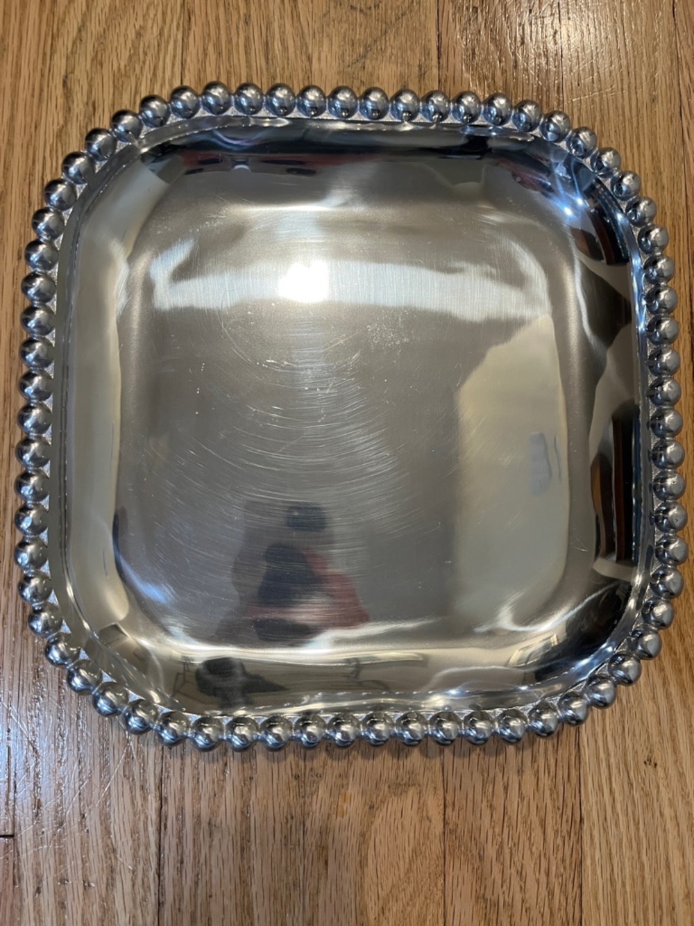 Mariposa Silver Beaded Square Serving Tray